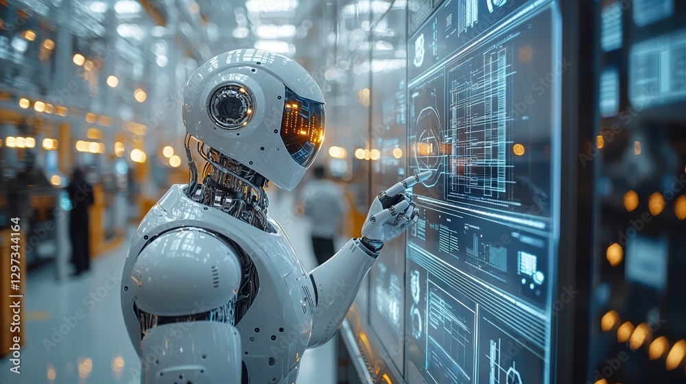 Ai integration in manufacturing humanoid robot collaborates with workers Ai integration in manufacturing humanoid robot collaborates with workers
