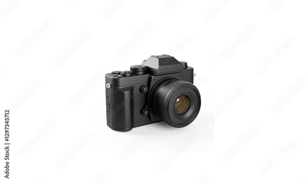 Ultra-Realistic 3D Render of a Simple Camera with Lens, Pure White Background Ultra-Realistic 3D Render of a Simple Camera with Lens, Pure White Background
