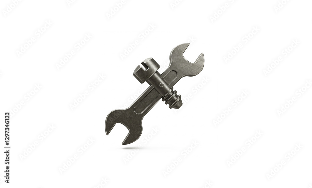 Ultra-Realistic 3D Render of a Wrench and Turn-Screw for Simple Repair Icon - Pure White Background Ultra-Realistic 3D Render of a Wrench and Turn-Screw for Simple Repair Icon - Pure White Background