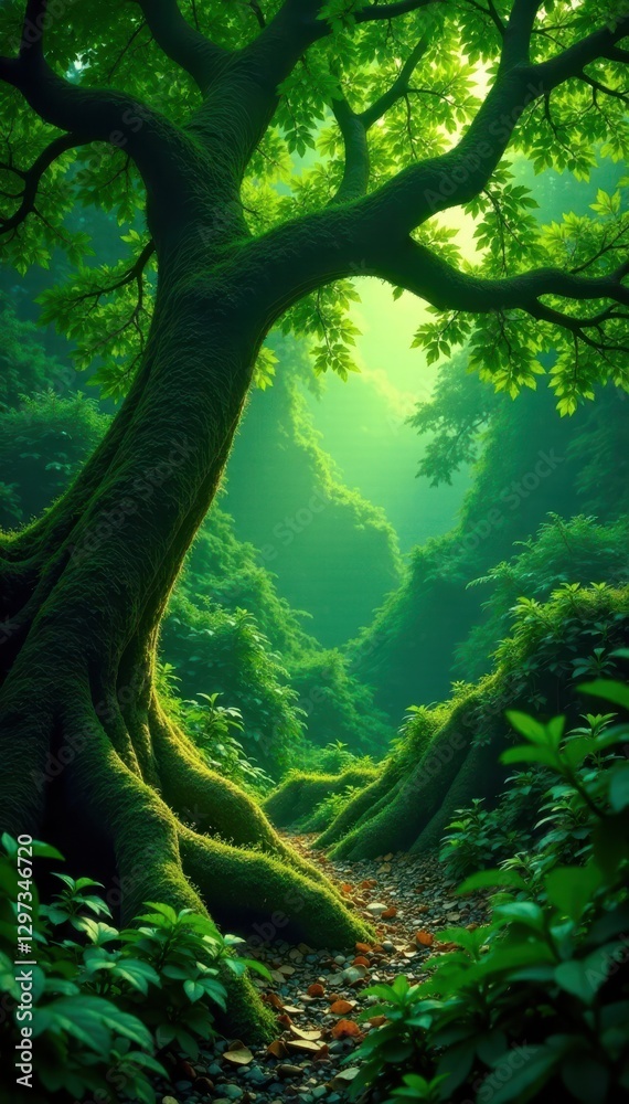 Dense emerald foliage, intricate branch network, deep green, biodiversity Dense emerald foliage, intricate branch network, deep green, biodiversity