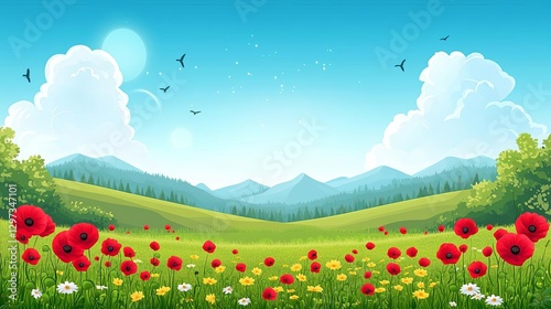 Anzac Day Remembrance Day Vibrant flowers against a serene landscape.