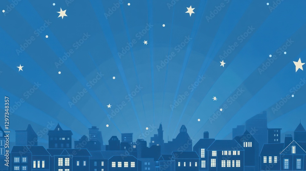 Fototapeta premium City skyline at night with starry sky. Possible use Stock photo for backgrounds, illustrations, or digital art