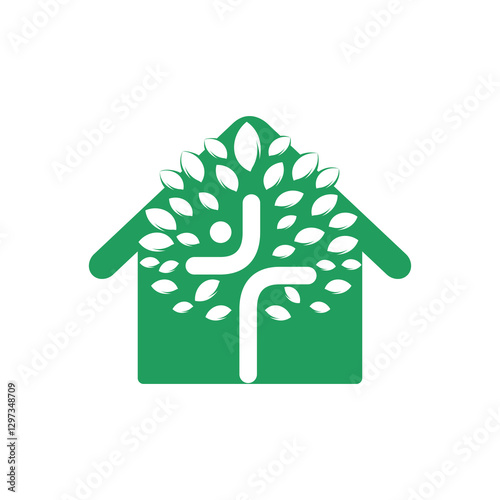 Abstract home and tree religious cross symbol icon vector design.