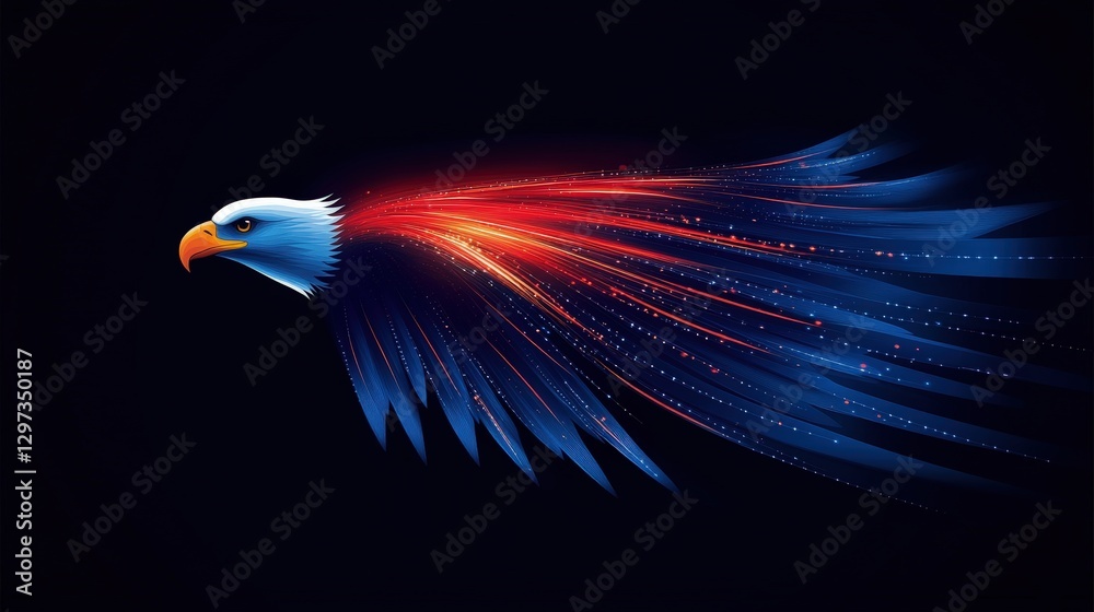 Fototapeta premium Soaring Bald Eagle with Red, White, and Blue Streaks Illustration