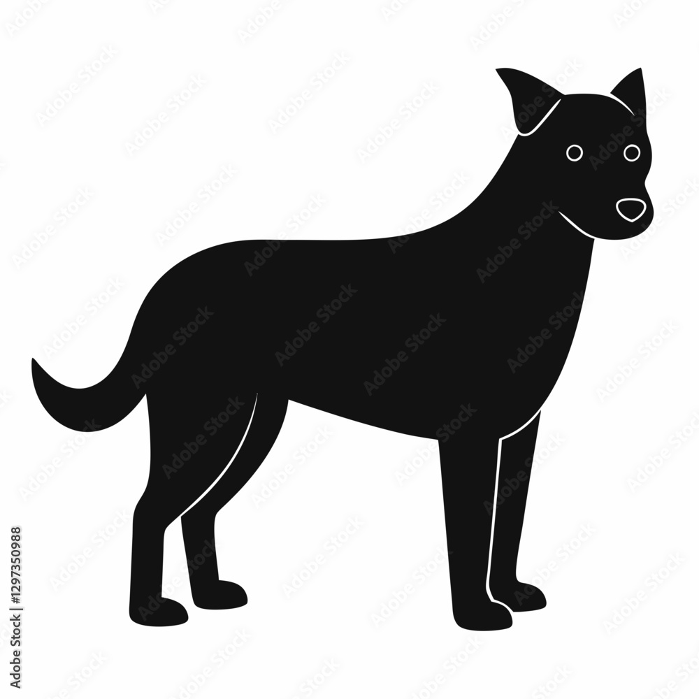a sleek black dog silhouette standing elegantly, a simple yet striking representation of a loyal companion vector illustration a sleek black dog silhouette standing elegantly, a simple yet striking representation of a loyal companion vector illustration