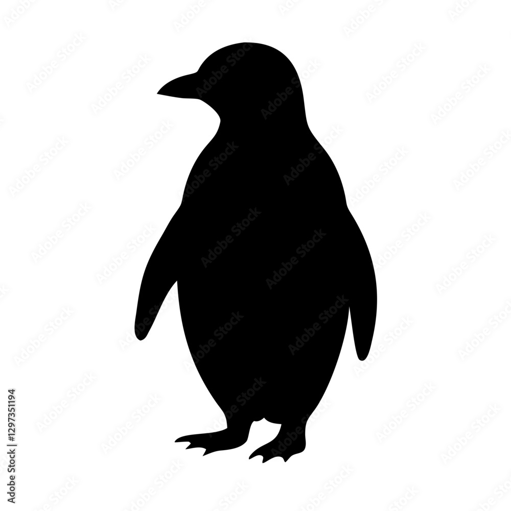 Fototapeta premium a silhouette of a penguin standing on a surface, with a clear black shape against a solid background vector illustration