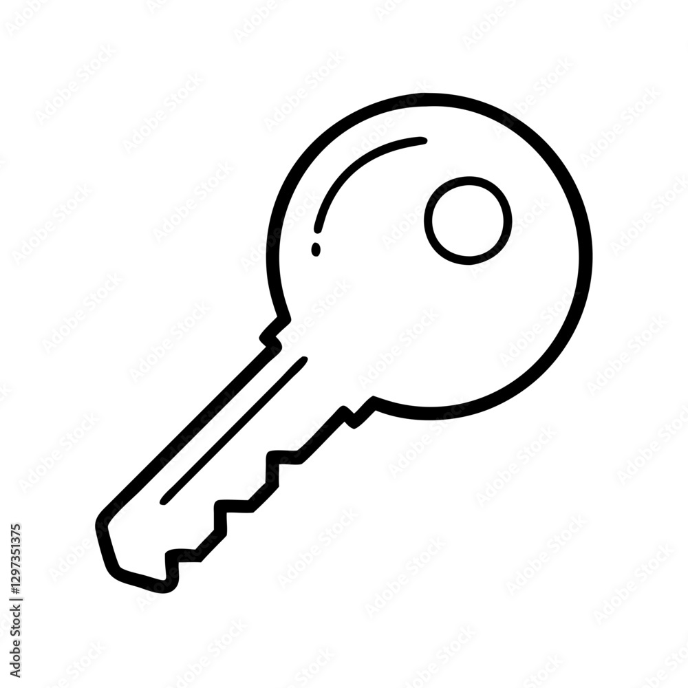 a single key drawn in bold outline on a plain backdrop, perfect for illustrating security, access or solutions vector illustration