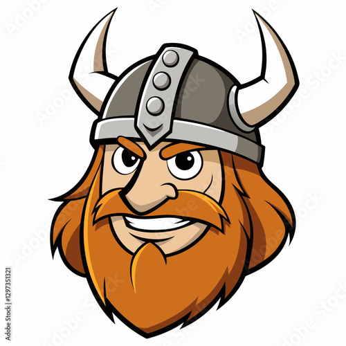 viking warrior with a fierce expression and a long red beard, wearing a horned helmet. The viking mascot has a determined look, vector illustration