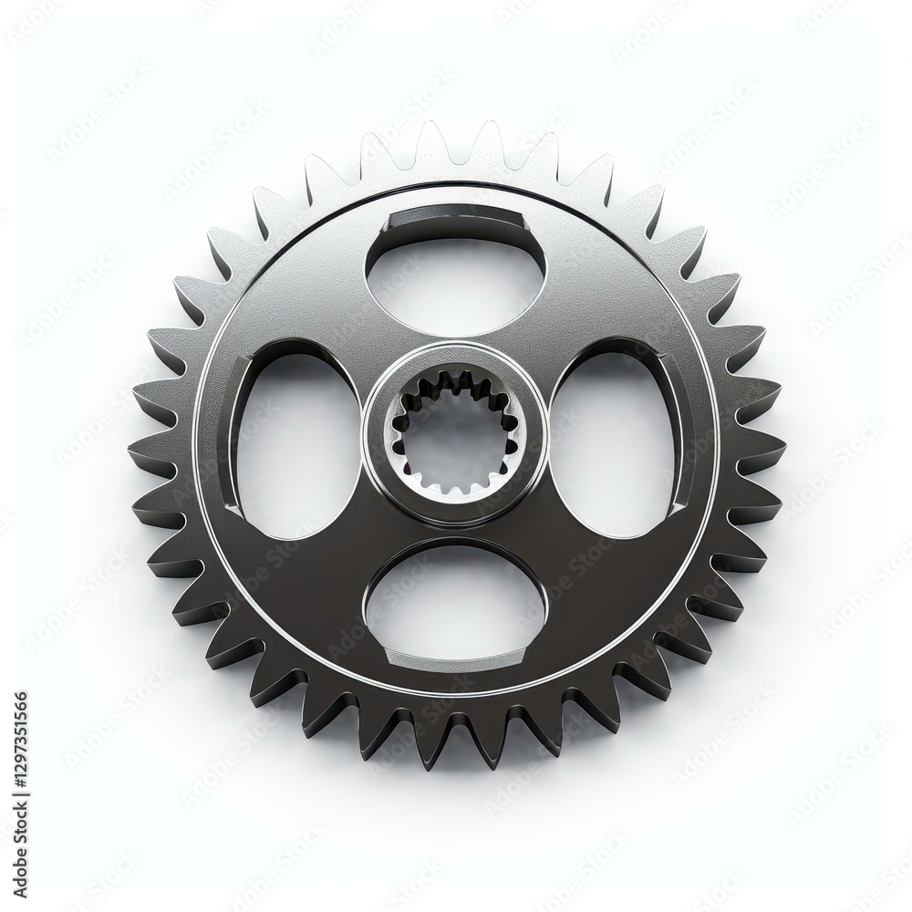 A clean, crisp di cut of a cogwheel stands isolated on white, highlighting its intricate design and function.