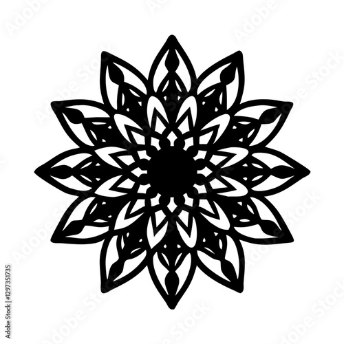 a detailed black mandala design, The intricate pattern is visually appealing, representing balance and spirituality vector illustration