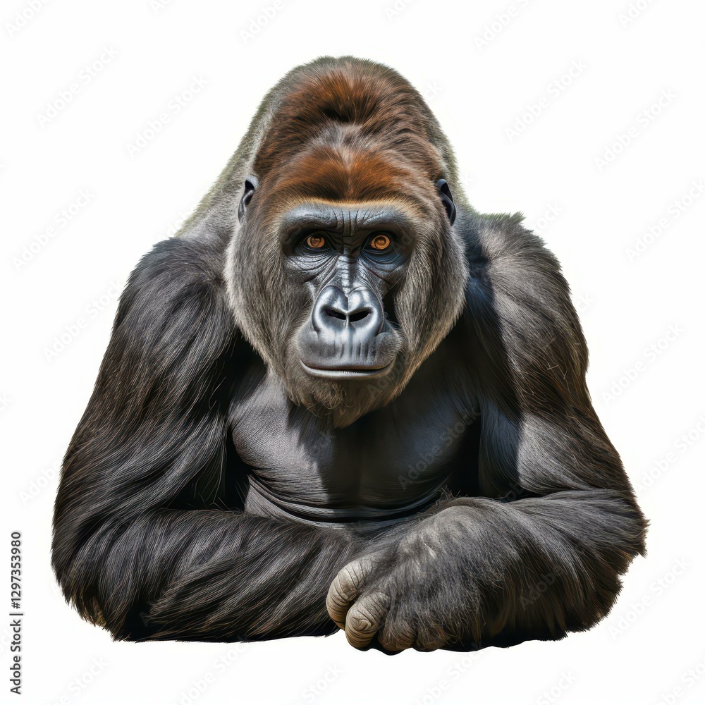 A striking Di Cut of a curious gorilla, combining strength and gentleness, set against a crisp white background.