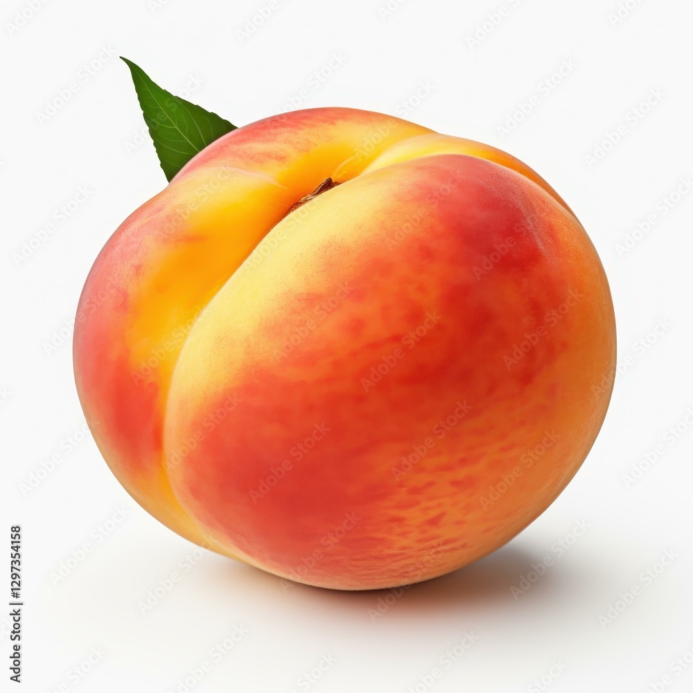A perfect, juicy peach cut in half, showcasing its vibrant orange flesh and smooth texture against a clean white backdrop. A perfect, juicy peach cut in half, showcasing its vibrant orange flesh and smooth texture against a clean white backdrop.