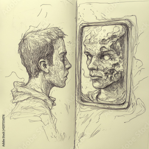 Wallpaper Mural Sketchbook reflection man and decaying face Torontodigital.ca