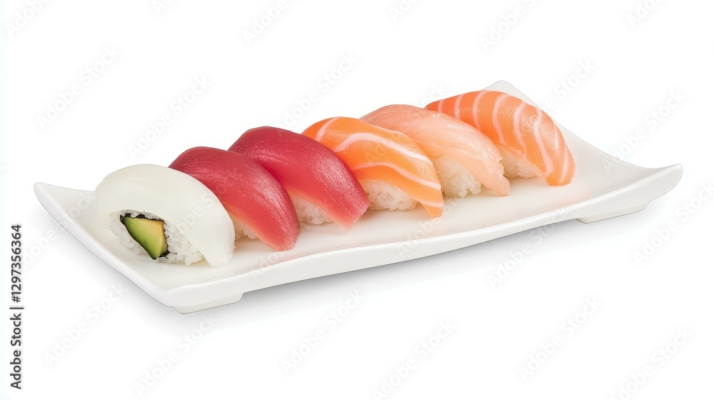 Indulge in a deluxe sushi plate, showcasing a vibrant array of nigiri and maki rolls, perfect for a gourmet dining experience. Indulge in a deluxe sushi plate, showcasing a vibrant array of nigiri and maki rolls, perfect for a gourmet dining experience.