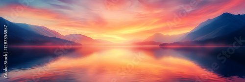 Wallpaper Mural Tranquil Sunset at the Lake: A Mirror of Nature's Color Spectacle Amidst Silhouette Peaks Torontodigital.ca