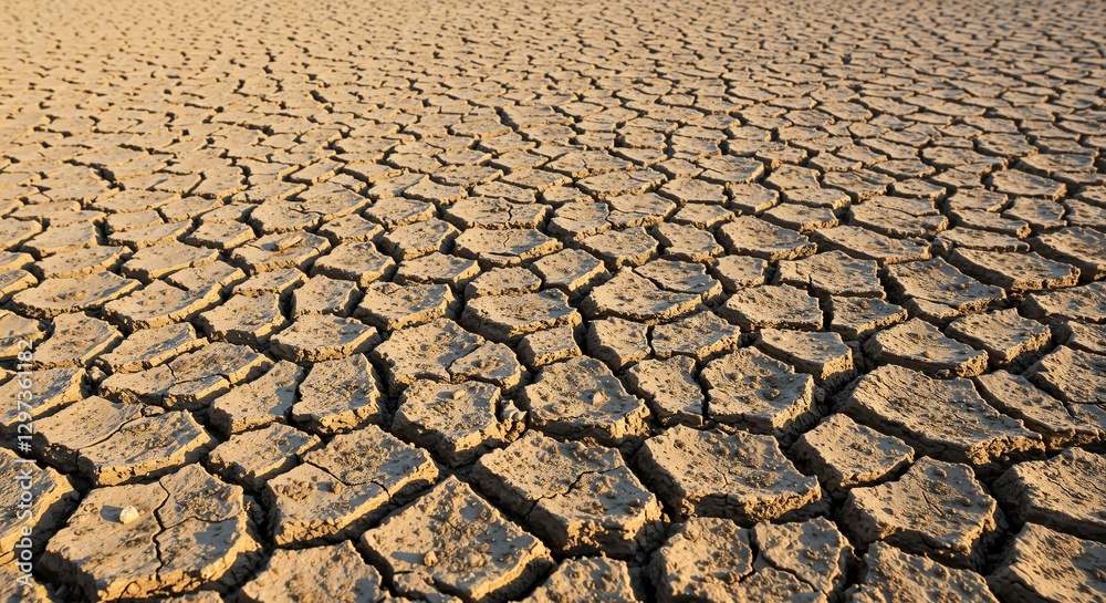Cracked dry earth surface under sunlight conveying a sense of desolation and climate change representing environmental degradation Cracked dry earth surface under sunlight conveying a sense of desolation and climate change representing environmental degradation