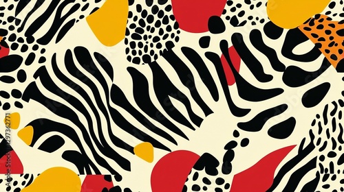 Abstract artistic patterned design featuring bold shapes and vibrant colors