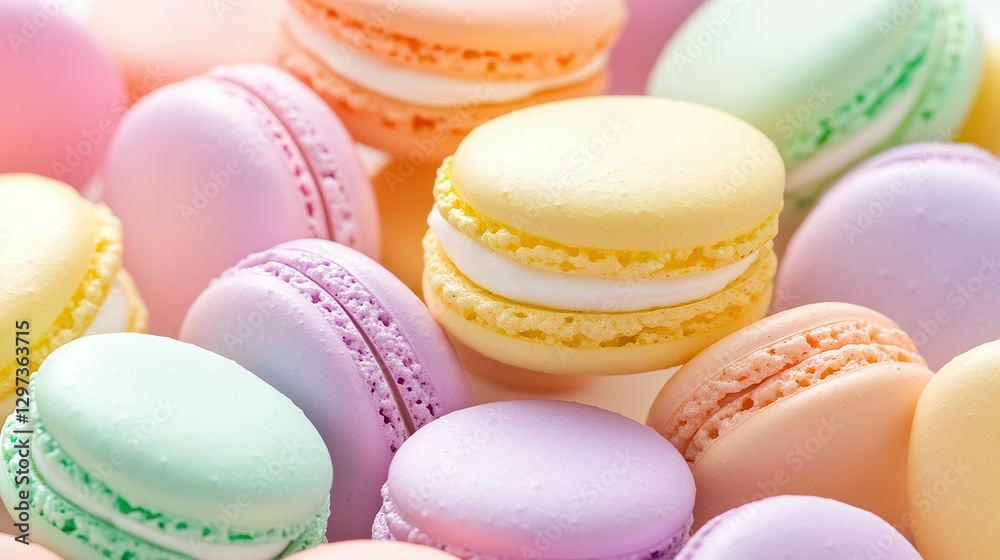 Fototapeta premium Assortment of colorful and delicious french pastries on display closely