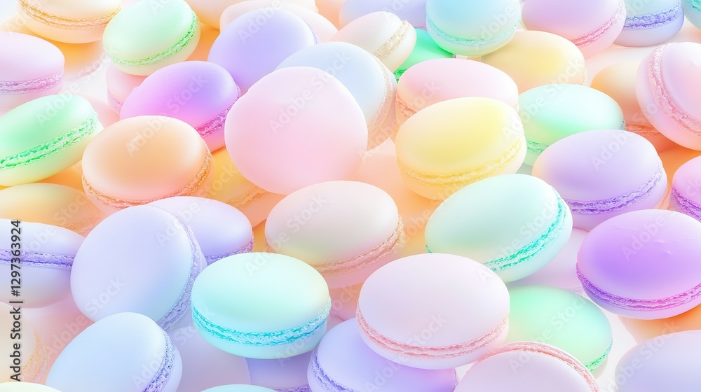 A collection of colorful sweet macarons in a random arrangement A collection of colorful sweet macarons in a random arrangement