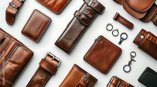 Assorted Brown Leather Accessories Flatlay