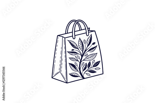 eco friendly reusable shopping bag line art vector illustration