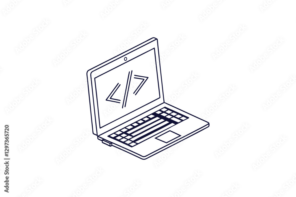 laptop with a code bracket symbol line art vector illustration laptop with a code bracket symbol line art vector illustration