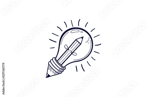 lightbulb with a pencil inside line art vector illustration