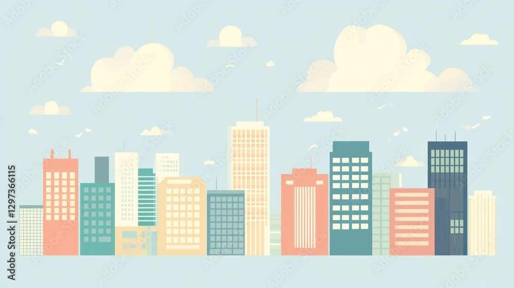 Cityscape with pastel buildings and clouds. Possible use for stock Cityscape with pastel buildings and clouds. Possible use for stock