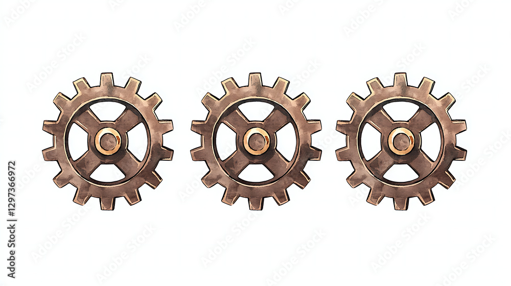 Three steampunk gears on white background. Possible use Illustration, education Three steampunk gears on white background. Possible use Illustration, education