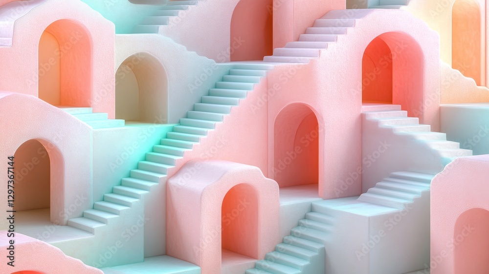 Naklejka premium An isometric labyrinth of interlocking staircases. Generative AI