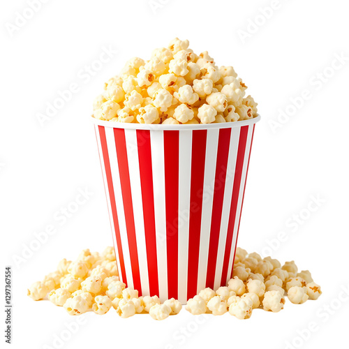 Popcorn: Red & White Striped Bucket, Movie Snack, Cinema Food isolated on transparent background