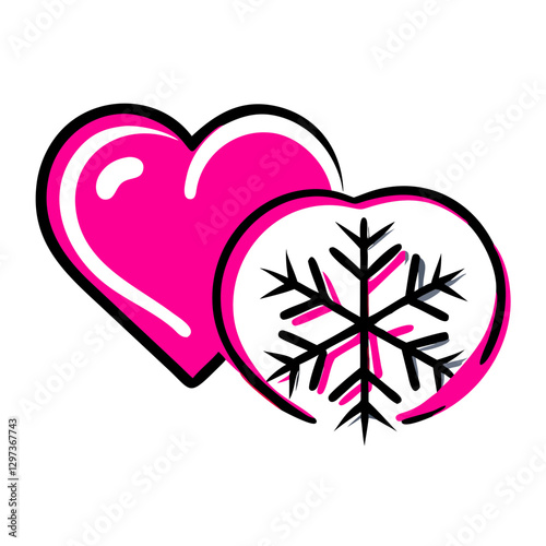 Heart-snowflake icon expressing love and winter, seasonal decoration concept