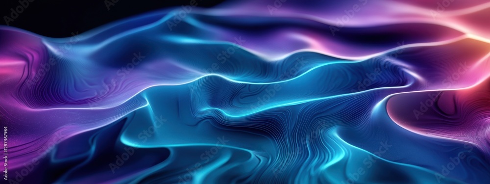 Fototapeta premium Abstract Liquid Neon Waves Digital Art: Vibrant Blue Purple Swirls