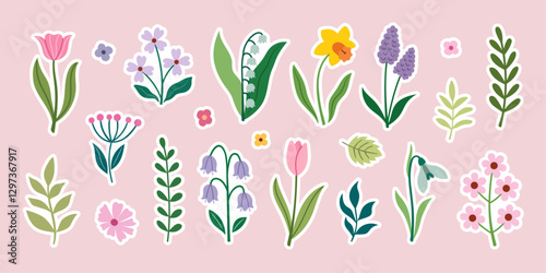 Set of Spring Flower stickers