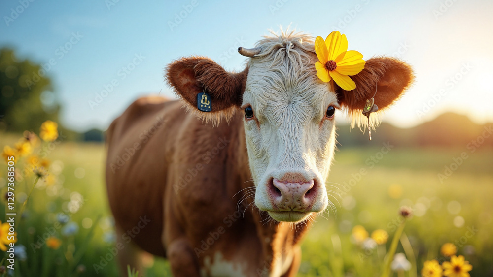 Serene Cow with Flower: Mother's Day Marketing, Dairy Ads, Farm Branding, Nature-Inspired Greeting Cards Serene Cow with Flower: Mother's Day Marketing, Dairy Ads, Farm Branding, Nature-Inspired Greeting Cards