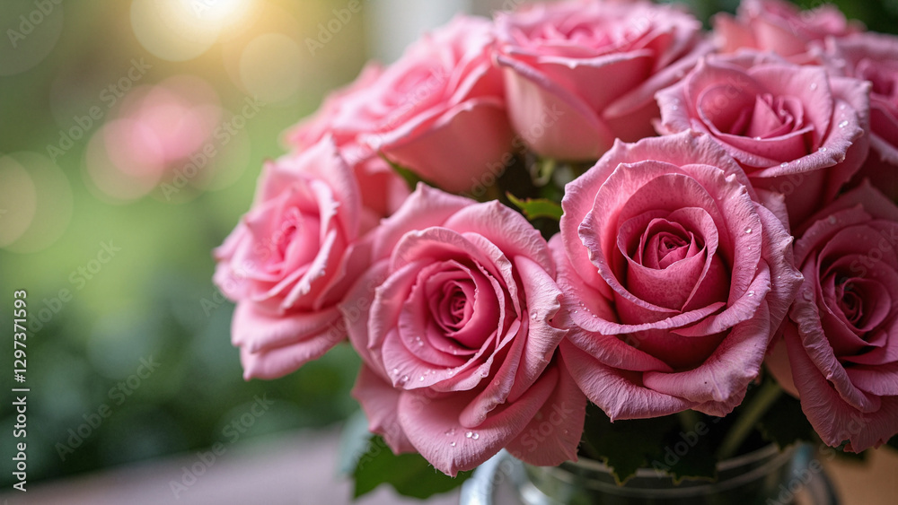 Elegant Pink Roses in Glass Vase: Mother's Day Gift Idea for Floral Promotions, Greeting Cards, and Social Media Elegant Pink Roses in Glass Vase: Mother's Day Gift Idea for Floral Promotions, Greeting Cards, and Social Media