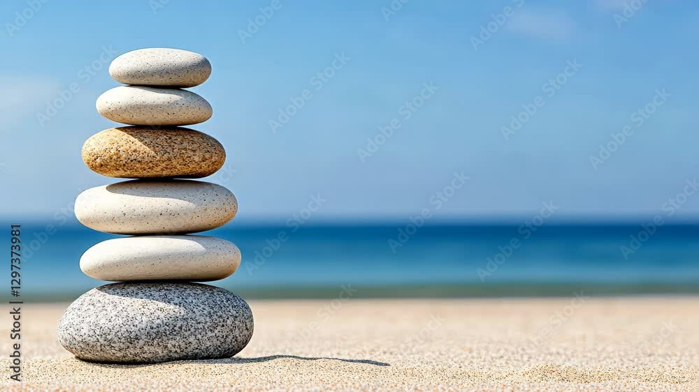 Balanced Stones on Beach Natures Tranquility and Ocean Harmony for Inner Peace Balanced Stones on Beach Natures Tranquility and Ocean Harmony for Inner Peace
