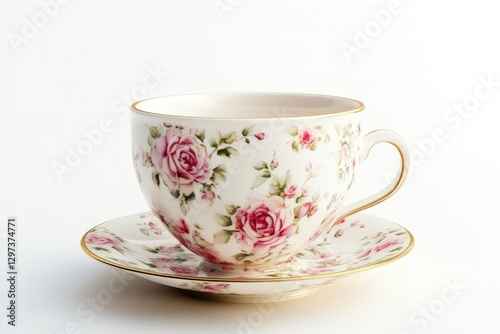 Wallpaper Mural Elegant Teacup and Saucer with Delicate Rose Design Torontodigital.ca
