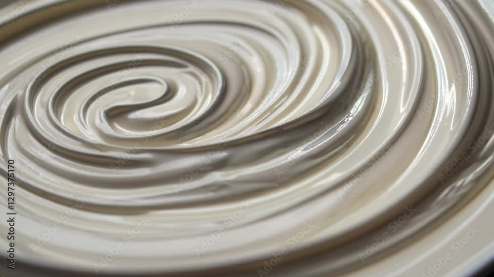 Close-up video of a swirling cream mixture, shot from above. The smooth, flowing texture creates a mesmerizing, abstract pattern. Close-up video of a swirling cream mixture, shot from above. The smooth, flowing texture creates a mesmerizing, abstract pattern.