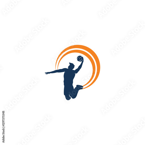 Basketball Sport vector logo design. Basketball player slam dunk design vector.