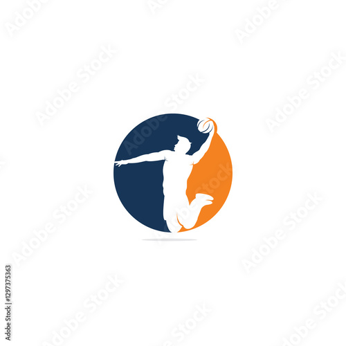 Basketball Sport vector logo design. Basketball player slam dunk design vector.