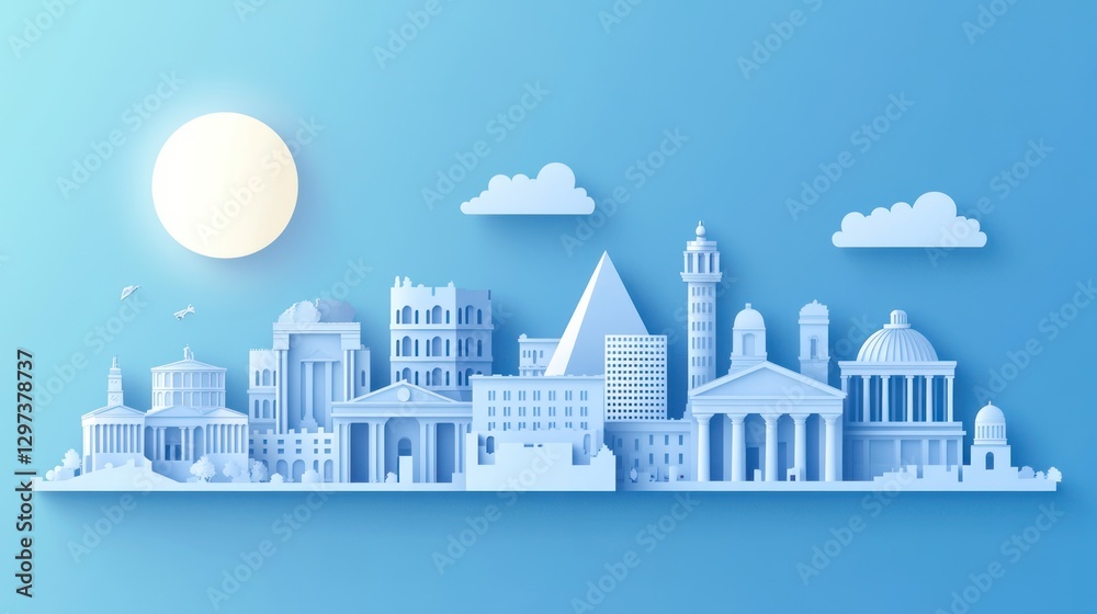 Obraz premium Papercut style European city skyline