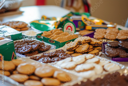 Nostalgic Display of Girl Scout Cookies with Vintage Sash
