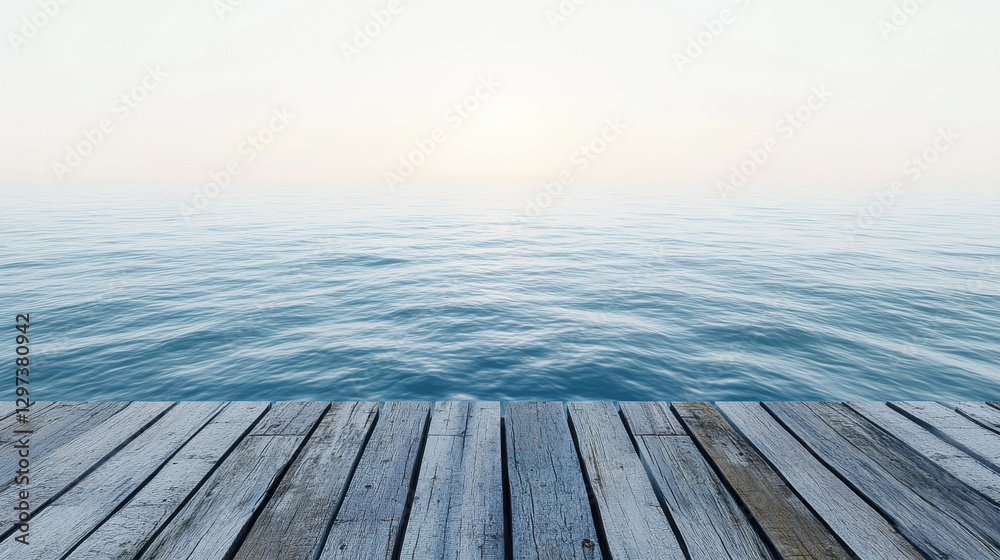 A peaceful ocean view at dawn, a weathered wooden pier extending into the water, soft ripples catching the light of the rising sun A peaceful ocean view at dawn, a weathered wooden pier extending into the water, soft ripples catching the light of the rising sun