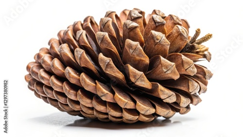 A large brown pinecone with scales and ridges isolated on a plain white background , cone, nature,  cone