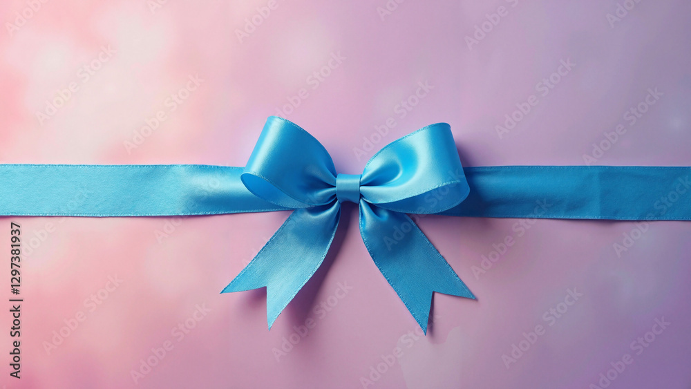 Elegant Blue Ribbon on Pastel Background: Perfect for Mother's Day Promotions, Gift Shop Ads, and Greeting Cards Elegant Blue Ribbon on Pastel Background: Perfect for Mother's Day Promotions, Gift Shop Ads, and Greeting Cards