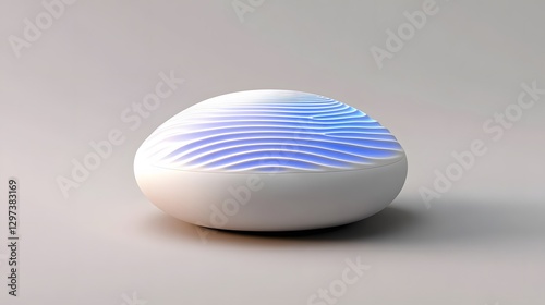 Futuristic Egg-Shaped Device with Glowing Blue Wave Pattern - 3D Render