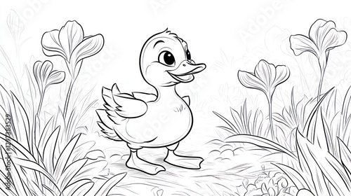 Wallpaper Mural Cute duckling in spring flowers, coloring book, background Torontodigital.ca