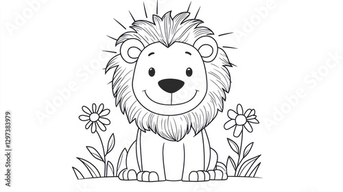 Cute cartoon lion coloring page, children's book illustration, simple line drawing, ideal for kids' activities photo