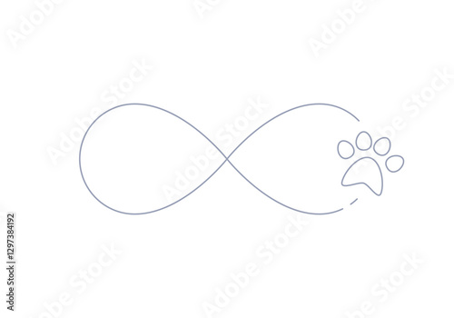Abstract infinity symbol with paw print. Infinite symbol with paw prints and a heart in black for tattoo design or animal-related logo – pet shop, pet food, groomer, veterinarian, dog sitter